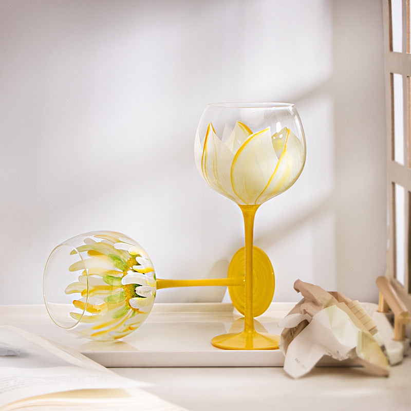Hand Painted Flower Wine Glass