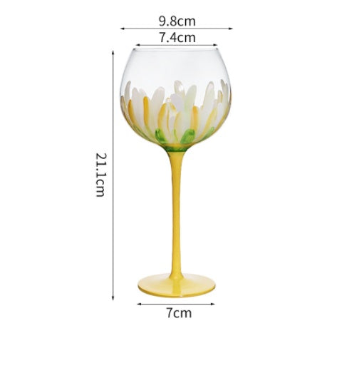 Hand Painted Flower Wine Glass