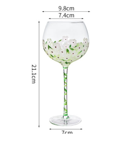 Hand Painted Flower Wine Glass