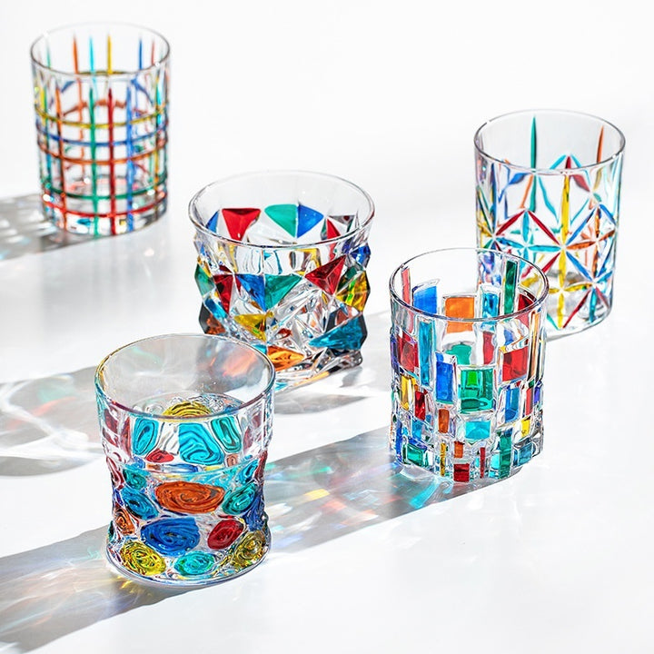 Colored Mosaic Wine Glass Painted Glass