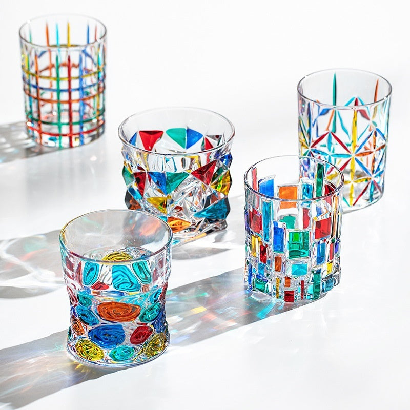 Colored Mosaic Wine Glass Painted Glass