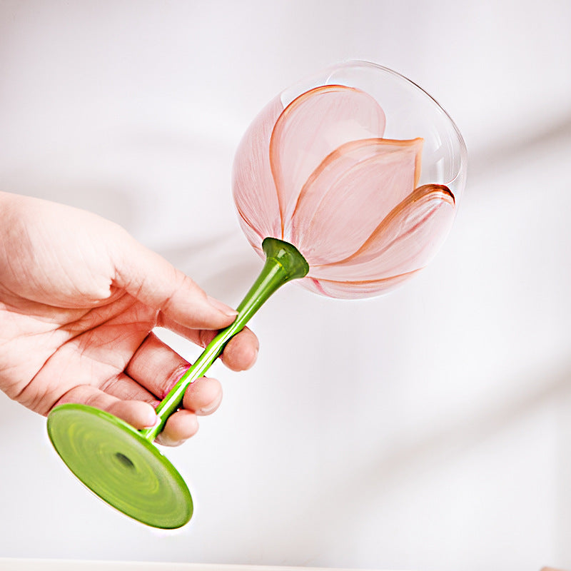 Hand Painted Flower Wine Glass