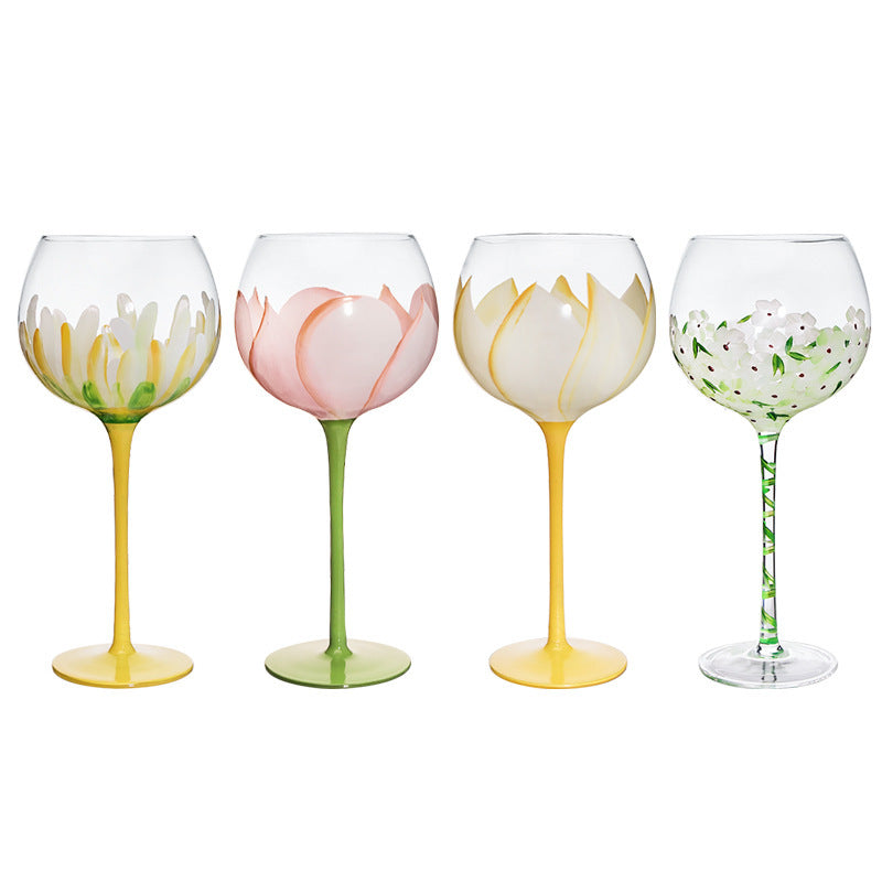 Hand Painted Flower Wine Glass