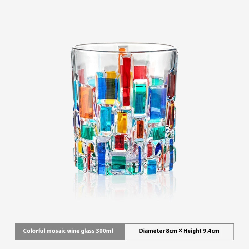 Colored Mosaic Wine Glass Painted Glass